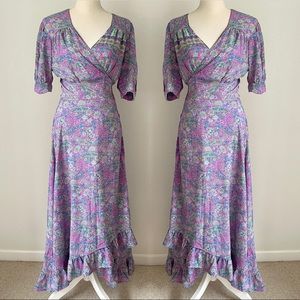 KARMA HIGHWAY HIPPY HIPSTER BOHO PAISLEY FLORAL WRAP MAXI DRESS